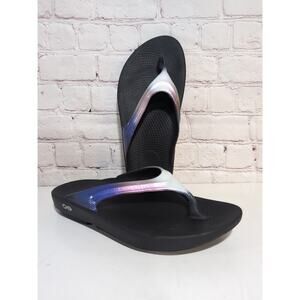 OOFOS Ooahh Luxe Slide Sandal Recovery Thong Flip Flops Ombre Iridescent Purple